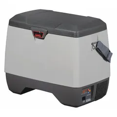 This 14-quart chest cooler provides up to 10 days of ice retention, suitable for marine, RV, and off-grid use. It operates on 12/24V DC power to keep contents cold or warm. The unit is gray and does not include a battery; it is not a dual-voltage model.