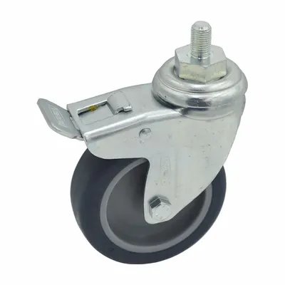 ALCO Stem Caster: Swivel, Face Brake, Stem, Silver, Drive Medical - Casters for Healthcare Beds