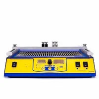 The HAKKO FR870B-04 is a 730 W PCB preheater designed for uniform warming of circuit boards during rework and soldering. It accommodates boards up to 9.8 in x 5.5 in, with an effective heating area of 7.5 in W x 3.2 in D. The unit is ESD safe and helps prevent thermal shock and board damage