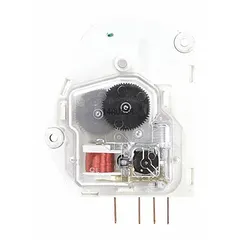 OEM replacement timer for Whirlpool refrigerators and freezers. Controls defrost cycles by automatically initiating and terminating defrost to prevent ice buildup. Used in refrigeration systems to manage periodic defrost operations.