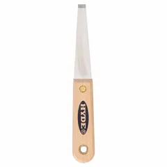 Standard scraper with a full, straight stainless steel blade and a straight hardwood handle. Stiff blade design for removing paint, varnish, adhesive, and other coatings from wood surfaces. Suitable for scraping tasks in construction, renovation, and woodworking applications.