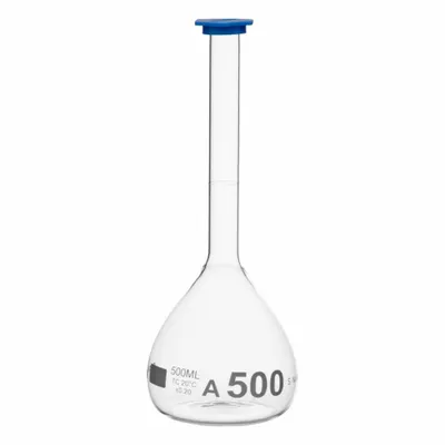 QORPAK Volumetric Flasks: 500 mL, Gray, Round, A, Includes Closure - Glass Volumetric Flasks