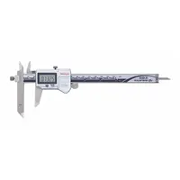 Cabled digital caliper with offset jaws and offset scribing jaws for inside measurements. Range 0-6 in / 0-150 mm, accuracy +/-0.0010 in, resolution 0.0005 in / 0.01 mm. Adjustable knife-edge jaws access grooves and recesses in machining and quality control applications