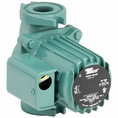 TACO Hydronic Circulating Pump: 1/8 hp HP, 115V AC, Cast Iron, 1, 33 gpm, 10 ft Max. Head - General-Purpose Inline Circulator Pumps