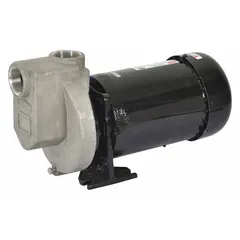 Self-priming centrifugal pump with TEFC motor enclosure for automatic priming and handling of thin liquids. Operates on 230/460V AC, delivers up to 50 ft max head, and features 1-1/2 inch compatible intake and discharge connections. Suitable for dewatering, irrigation, and tank filling applications where the pump must lift liquid from below.