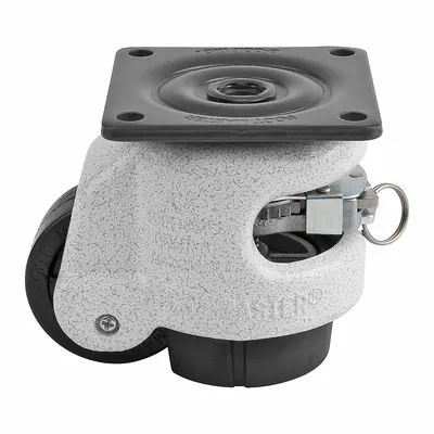 FOOT MASTER Plate Caster: Nylon Tread, 50 mm Wheel Dia, 82 mm Mounting Ht - General Purpose Leveling Plate Casters