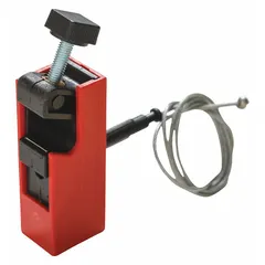 Clamp-on lockout device for single-pole circuit breakers rated 120/277V AC. Designed for use with EZ Paneloc Lock Rails as part of the Brady EZ Panel Loc System. Used in lockout/tagout procedures to secure circuit breakers during maintenance.