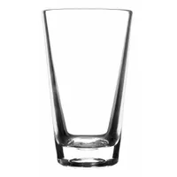 This clear glass mixing glass has a 14 oz capacity and stands 5 3/4 in tall. It is used for stirring and preparing cocktails in bar settings