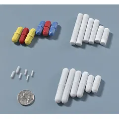 Kit of three cylindrical stir bars made of Alnico, each 8 mm in diameter, with overall lengths of 25.4 mm, 50.8 mm, and 38.1 mm. White in color and autoclavable. Used for mixing or stirring liquids in laboratory beakers and flasks with magnetic stir plates.