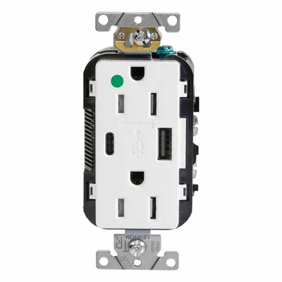 LEVITON T5633-HGW Hospital-Grade Duplex Receptacle with USB Chargers - Hospital-Grade Receptacles with USB Chargers