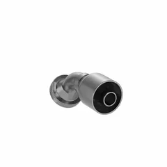 Steel crimp hydraulic hose fitting with 45° elbow and flange connection. Male x genderless configuration for -12 hose dash size, thread size 0.511"-27. Used in hydraulic systems to connect hoses to equipment in industrial machinery and fluid power applications.
