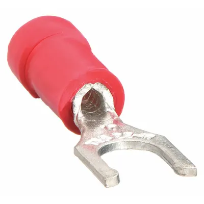 STA-KON Fork Terminals: Red, Vinyl, #8 Stud Size, 22 AWG – 16 AWG Wire Range, Locking Fork - Insulated Fork Terminals