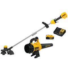 This 20V MAX combination kit includes a blower and trimmer for yard maintenance. The blower delivers a maximum air speed of 90 mph, suitable for clearing debris. The kit is powered by a 4.0 Ah battery.