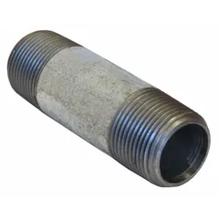 Schedule 80 galvanized steel welded pipe nipple with 1/4 in nominal pipe size and 12 in length. Features male NPT threaded connections on both ends. Used to connect threaded fittings in high-pressure industrial piping systems for water, gas, or steam applications.