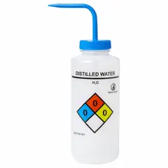 Wash Bottle: 1 L, Distilled Water, Blue, Wide, Vented Spout, Colorless