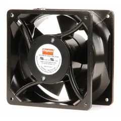 Square axial fan with polybutylene terephthalate blades. Delivers 92 to 102 cfm at 0.000 in static pressure. Height 6 15/16 in, depth 3 1/2 in. Terminals connection, IP20 rating. Suitable for general ventilation and cooling of enclosures and electronic cabinets.