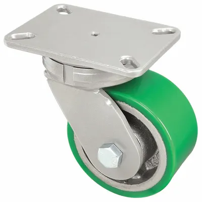 HAMILTON Plate Caster: Swivel, Polyurethane, 6 in Wheel Dia, 3 in Wheel Wd, 8 in Mounting Ht - Heavy-Duty General-Purpose Kingpinless Plate Casters