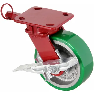 HAMILTON Plate Caster: Swivel, Polyurethane, 8 in Wheel Dia, 2 in Wheel Wd - Medium-Duty General-Purpose Kingpinless Plate Casters