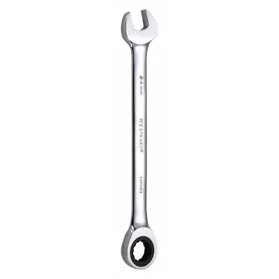 WESTWARD Combination Wrench: Alloy Steel, Chrome, 24 mm Head Size, 13 in Overall Lg - Metric 12-Point Ratcheting Combination Wrenches