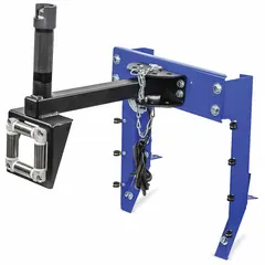This pivoting hose guide assembly is designed for use with COXREELS 1125 Series hose reels. It features a steel bracket with a blue finish and a stainless steel roller. The top return location routes and protects the hose during retraction and extension, reducing wear in industrial environments.