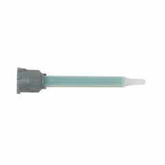Green mixing nozzle for two-part adhesives with a 2:1 mixing ratio. Measures 3-3/5 inches in length. Suitable for dispensing and mixing adhesives in industrial bonding, assembly, and repair operations. Supplied in a 10-pack.