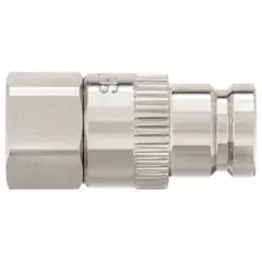 This PARKER 71 Series hydraulic quick-connect coupling plug features a high-pressure stainless steel body and a fluorocarbon seal. With a 1/4 in coupling size, it is designed for use in hydraulic systems requiring leak-free connections in applications such as mobile equipment, machine tools, and fluid power systems.