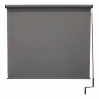 This Regal Series retractable awning from KEYSTONE FABRICS features a gray fabric measuring 8 ft in height and 82 in in width. It is operated by a right-side pole and crank mechanism and provides 90% UV protection. The awning uses a bungee and hook tie-down system for secure installation. Suitable for outdoor shading applications such as patios, decks, and storefronts