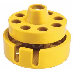 Twist-lock cable lockout device with a yellow nylon body for isolating energy sources during maintenance. Cable not included. Suitable for use with user-supplied cables to secure lockout points.