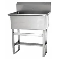 This one-station freestanding hand sink is constructed of 14 ga stainless steel. It features a 22 in bowl length and 10-1/2 in bowl depth with one faucet hole. No side splash is included. Suitable for commercial handwashing stations in food service, healthcare, and other hygiene-sensitive environments