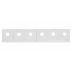 Straight-edge standard-tip snap-off blades with 6 segments, each 11/16 in wide and 0.01 in thick. Type 446G60 steel construction. Used for cutting cardboard, paper, vinyl, and thin plastics in packaging, crafting, and industrial trimming applications.