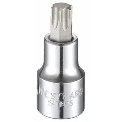 This Torx bit socket features a T55 tip size and a fixed insert design. With a 2-1/2 in overall length, it is suited for driving T55 Torx fasteners in assembly, repair, and maintenance tasks.