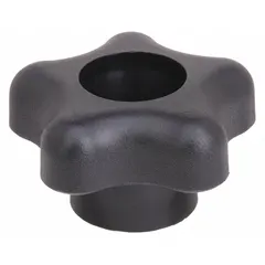 This Snap-Lock 5-Arm Knob is made of plastic with a 1.3 in diameter and a 5/16" thread length of 0.75 in. It is used for manual clamping, positioning, and adjustment on machinery and equipment, providing a tool-free grip for frequent adjustments.
