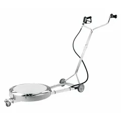 Stainless steel undercarriage cleaner with 3/8 in NPTF inlet connection. Includes high-pressure gun. Designed for high-pressure cleaning of vehicle undercarriages in fleet maintenance and industrial wash bays.