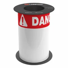Red OSHA danger header supply for industrial safety signage. Acrylic adhesive labels in 12 in x 8 in and 8 in x 75 ft sizes. Compatible with LabelTac 6 printer series.