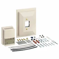This retrofit kit replaces Johnson Controls pneumatic thermostats in commercial HVAC systems. It supports direct and reverse thermostat action, vertical mounting with a beige cover, and 2-pipe high-volume air flow output.