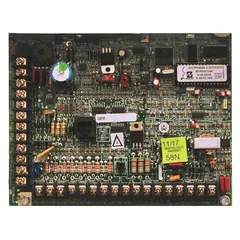 This NAPCO control panel serves as the central processing unit for security alarm systems, managing up to 9 zones for connecting sensors and detectors. It interfaces with the compatible GEMRP8LCD keypad for system arming, disarming, and status monitoring. Dimensions: 12 1/8 in overall length, 3 in overall width, 11 in overall height.