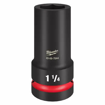MILWAUKEE Impact Socket: 1 in Drive Size, SAE, 1 1/4 in Socket Size, 6-Point, Deep - 1" Drive Impact Sockets