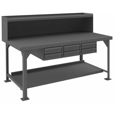 DURHAM MFG Workbench with Riser: Fixed Ht, Steel, 72 in x 36 in - Workbenches with Risers, Drawers & Lower Shelves