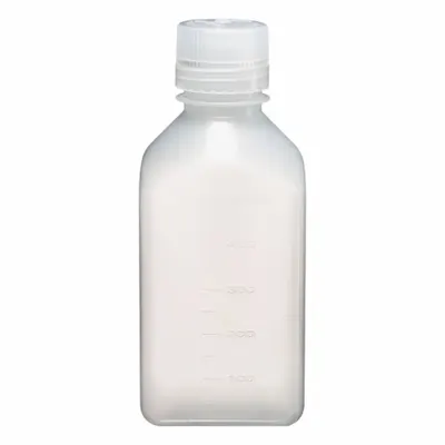 NALGENE Graduated Bottle: 500 mL, 16 fl oz, PPCO, Natural, 38-430 mm Screw Closure Size - PPCO Rectangular Lab Bottles