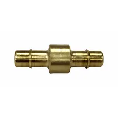This brass barbed coupling features a beaded barb design for secure connections on tubing with matching inner diameters. It is used to join two lengths of 1/4 in ID tubing in fluid-handling systems such as pneumatic, hydraulic, or coolant lines.