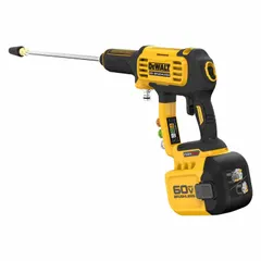 This hand-held cold water pressure washer delivers 1000 psi at 1 gpm flow rate, powered by a 60V MAX battery system (battery and charger sold separately). Suitable for cleaning vehicles, equipment, decks, and outdoor surfaces where portability and cordless operation are needed.