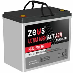 AGM sealed lead acid battery with 12V DC output and 56 Ah capacity. ABS housing, M6 terminal connections. Dimensions: 7.87 in height, 5.43 in width. Suitable for backup power, UPS systems, security alarms, and emergency lighting.