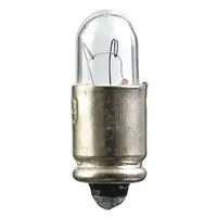 T1-3/4 tubular incandescent lamp with an S5-7 midget grooved base. Operates at 14V AC and produces white light. Trade number 386. Suitable for use in indicator lights, panel displays, and control systems requiring this bulb type