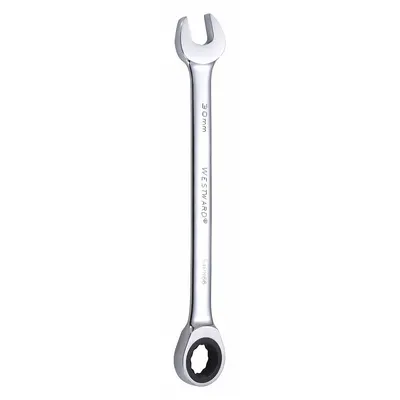 WESTWARD Combination Wrench: Alloy Steel, Chrome, 30 mm Head Size, 15 3/4 in Overall Lg - Metric 12-Point Ratcheting Combination Wrenches