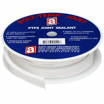ANTI-SEIZE TECHNOLOGY Gasket-Making Tape: 1 in x 15 ft, 0.39 in Thick, -450°F to 600°F, White - PTFE Gasket-Making Tape