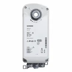 This fail-safe spring return electric actuator is designed for on/off damper control in HVAC systems. It operates on 120V AC input voltage, delivers 30 lb-in torque, and fits a 1/2" round shaft. The actuator includes two auxiliary switches for output signaling and features hardwired plenum rated cables, making it suitable for air-handling spaces requiring reliable spring-return closure upon power loss.