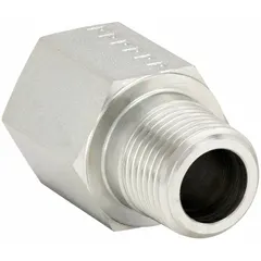 This straight adapter from PARKER is a steel hydraulic threaded extreme-pressure pipe fitting with a 1/2 in x 1/2 in pipe size and a maximum operating pressure of 5,000 psi. It is used to connect two hydraulic lines in high-pressure systems such as industrial hydraulic circuits, machine tools, and heavy equipment.