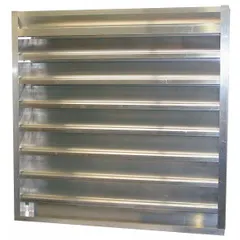 This combination damper and louver features drainable extruded aluminum blades and a hat channel frame. It is designed for air control applications where both ventilation and weather protection are needed, such as outdoor air intake or exhaust. Maximum air velocity is 3,500 fpm.