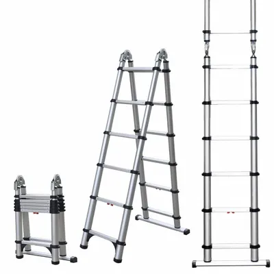 TELESTEPS Combination Ladder: 2 Configurations, Aluminum, 250 lb Load Capacity - Extending Multifunction Ladders