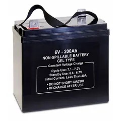 APPROVED VENDOR 6V 200Ah Gel Sealed Lead Acid Battery, Dual Purpose, ABS, Tab Terminal with 0.315 in Bolt Hole, 9.72 in H x 7.13 in W
